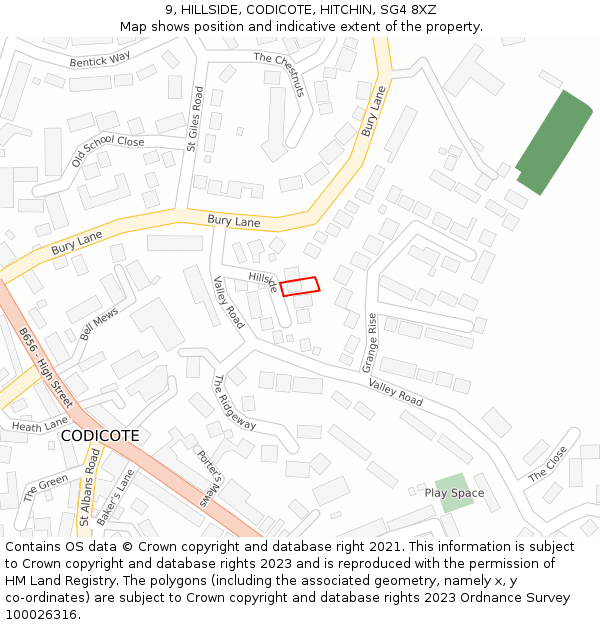 9, HILLSIDE, CODICOTE, HITCHIN, SG4 8XZ: Location map and indicative extent of plot