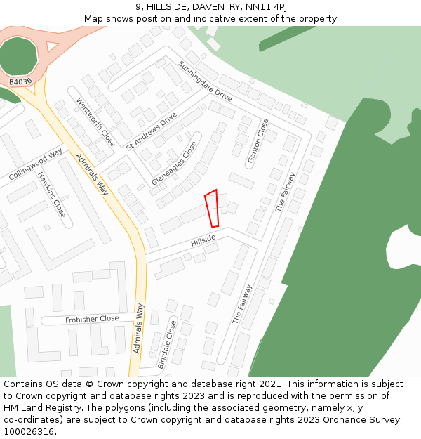9, HILLSIDE, DAVENTRY, NN11 4PJ: Location map and indicative extent of plot