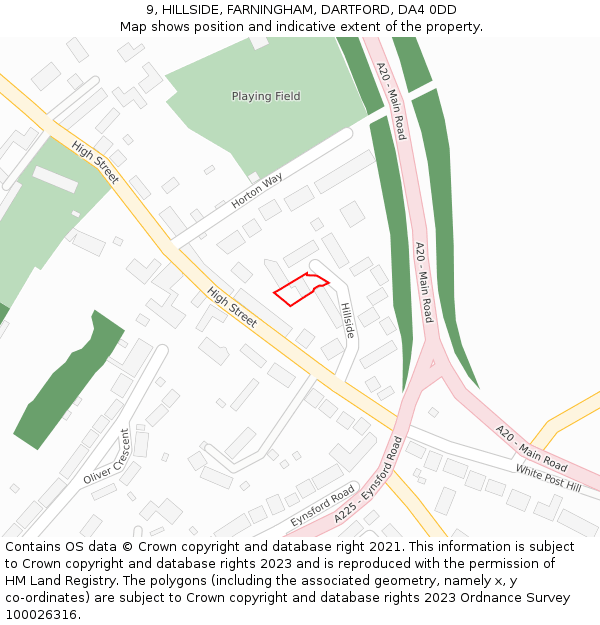 9, HILLSIDE, FARNINGHAM, DARTFORD, DA4 0DD: Location map and indicative extent of plot