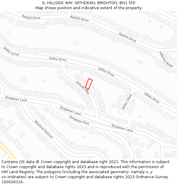 9, HILLSIDE WAY, WITHDEAN, BRIGHTON, BN1 5FE: Location map and indicative extent of plot
