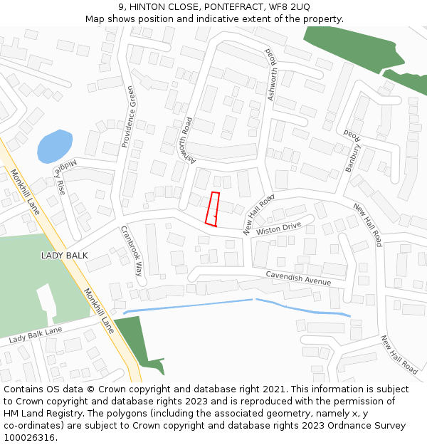 9, HINTON CLOSE, PONTEFRACT, WF8 2UQ: Location map and indicative extent of plot