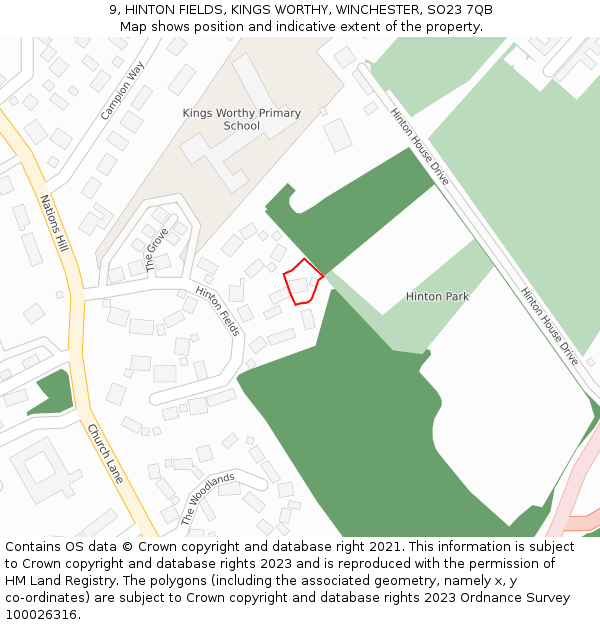 9, HINTON FIELDS, KINGS WORTHY, WINCHESTER, SO23 7QB: Location map and indicative extent of plot