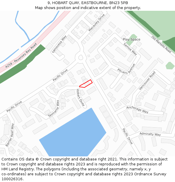 9, HOBART QUAY, EASTBOURNE, BN23 5PB: Location map and indicative extent of plot
