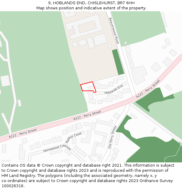 9, HOBLANDS END, CHISLEHURST, BR7 6HH: Location map and indicative extent of plot