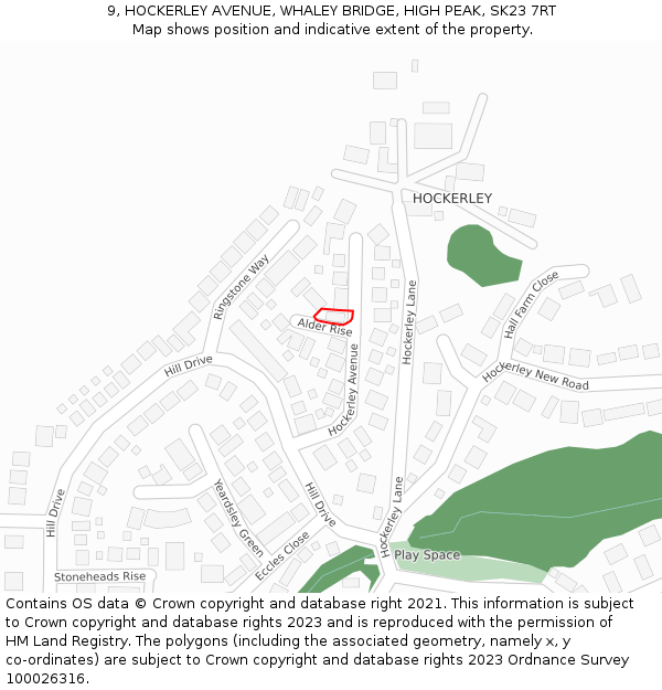 9, HOCKERLEY AVENUE, WHALEY BRIDGE, HIGH PEAK, SK23 7RT: Location map and indicative extent of plot