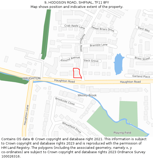 9, HODGSON ROAD, SHIFNAL, TF11 8FY: Location map and indicative extent of plot