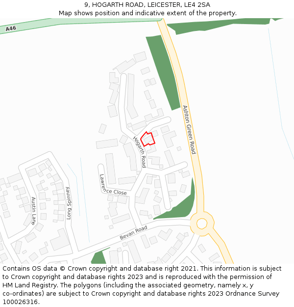 9, HOGARTH ROAD, LEICESTER, LE4 2SA: Location map and indicative extent of plot