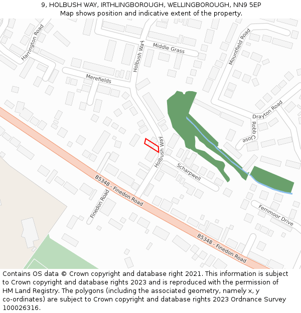 9, HOLBUSH WAY, IRTHLINGBOROUGH, WELLINGBOROUGH, NN9 5EP: Location map and indicative extent of plot