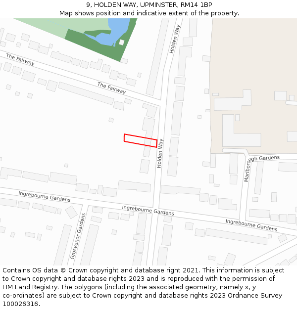 9, HOLDEN WAY, UPMINSTER, RM14 1BP: Location map and indicative extent of plot