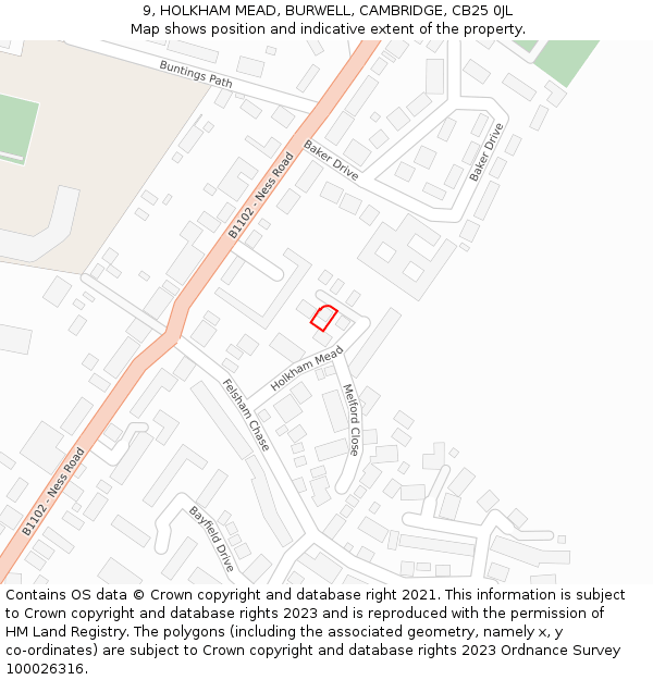 9, HOLKHAM MEAD, BURWELL, CAMBRIDGE, CB25 0JL: Location map and indicative extent of plot