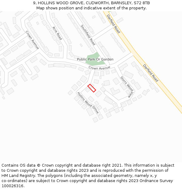 9, HOLLINS WOOD GROVE, CUDWORTH, BARNSLEY, S72 8TB: Location map and indicative extent of plot