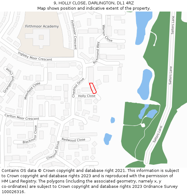 9, HOLLY CLOSE, DARLINGTON, DL1 4RZ: Location map and indicative extent of plot