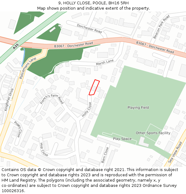 9, HOLLY CLOSE, POOLE, BH16 5RH: Location map and indicative extent of plot