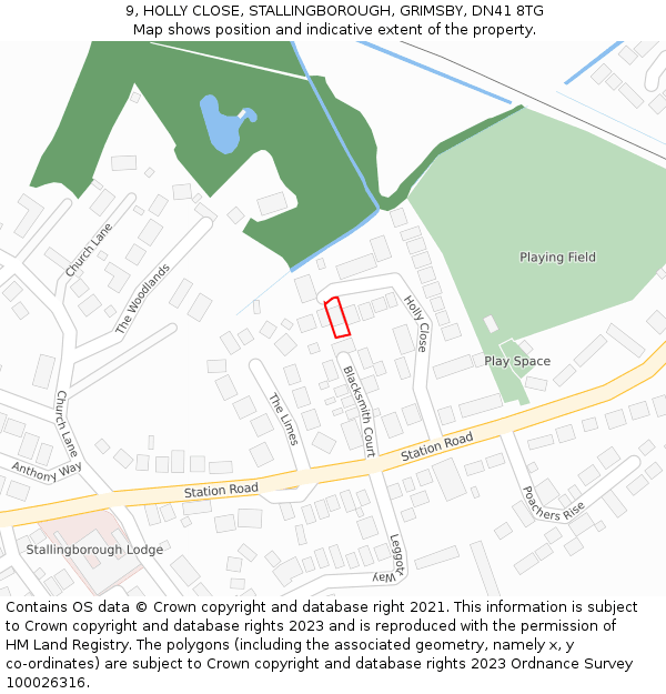 9, HOLLY CLOSE, STALLINGBOROUGH, GRIMSBY, DN41 8TG: Location map and indicative extent of plot