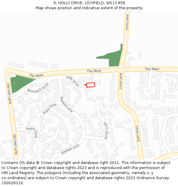 9, HOLLY DRIVE, LICHFIELD, WS13 8SE: Location map and indicative extent of plot