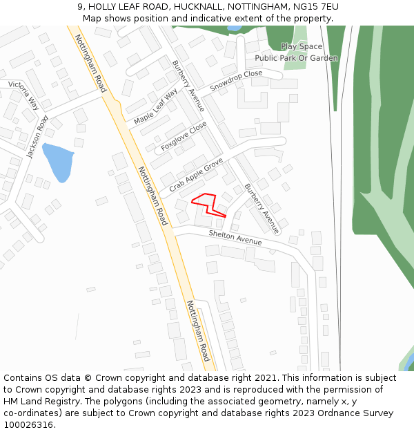 9, HOLLY LEAF ROAD, HUCKNALL, NOTTINGHAM, NG15 7EU: Location map and indicative extent of plot