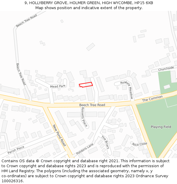 9, HOLLYBERRY GROVE, HOLMER GREEN, HIGH WYCOMBE, HP15 6XB: Location map and indicative extent of plot