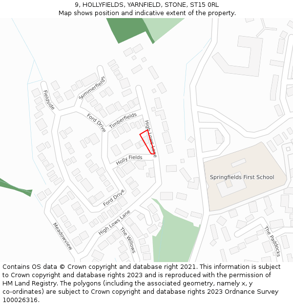 9, HOLLYFIELDS, YARNFIELD, STONE, ST15 0RL: Location map and indicative extent of plot