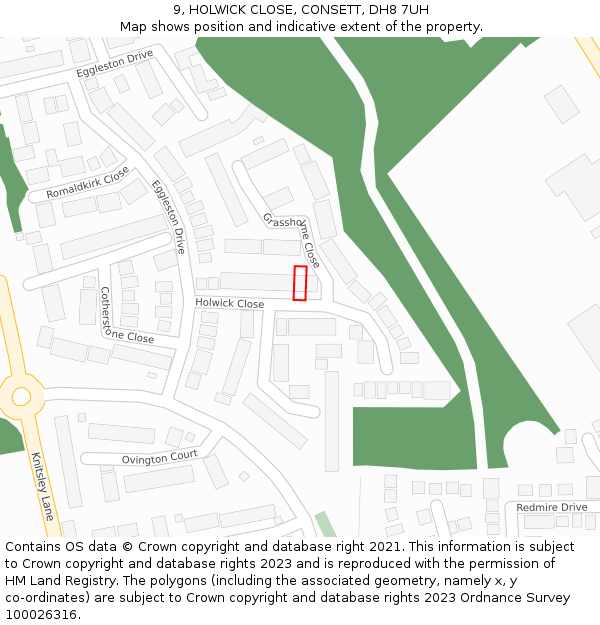 9, HOLWICK CLOSE, CONSETT, DH8 7UH: Location map and indicative extent of plot