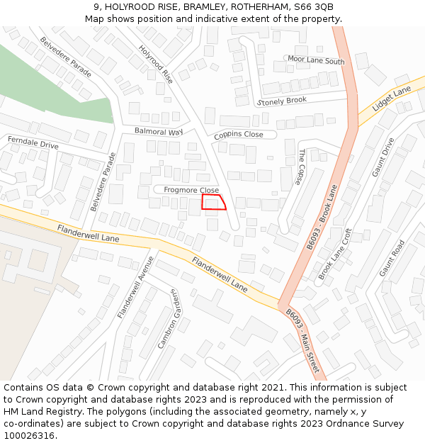 9, HOLYROOD RISE, BRAMLEY, ROTHERHAM, S66 3QB: Location map and indicative extent of plot