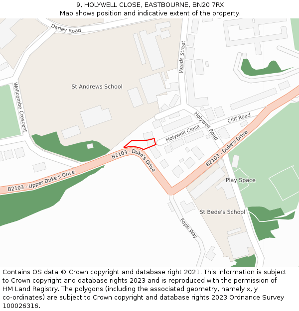 9, HOLYWELL CLOSE, EASTBOURNE, BN20 7RX: Location map and indicative extent of plot