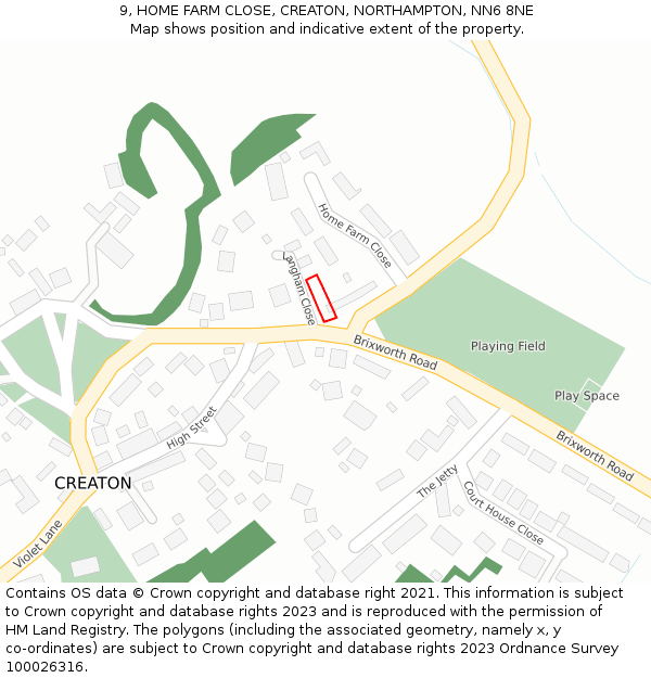 9, HOME FARM CLOSE, CREATON, NORTHAMPTON, NN6 8NE: Location map and indicative extent of plot