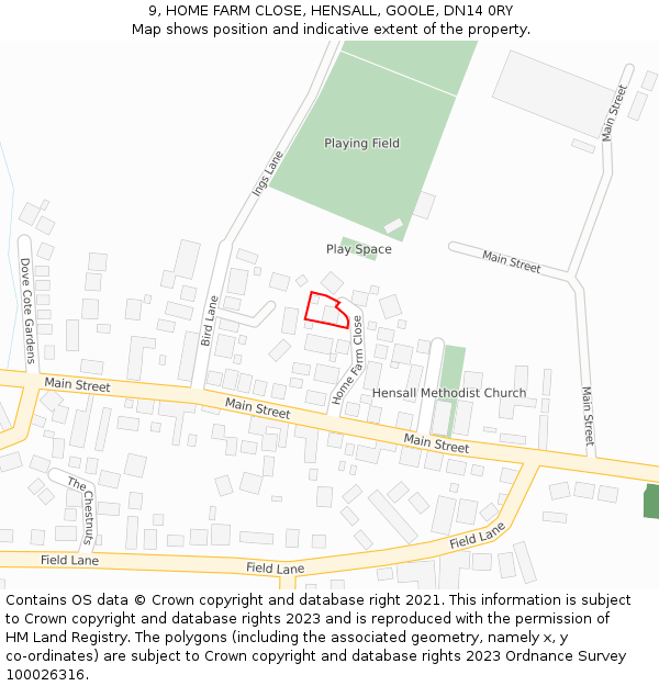 9, HOME FARM CLOSE, HENSALL, GOOLE, DN14 0RY: Location map and indicative extent of plot