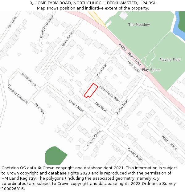 9, HOME FARM ROAD, NORTHCHURCH, BERKHAMSTED, HP4 3SL: Location map and indicative extent of plot