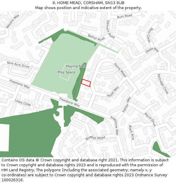 9, HOME MEAD, CORSHAM, SN13 9UB: Location map and indicative extent of plot