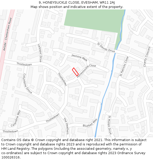 9, HONEYSUCKLE CLOSE, EVESHAM, WR11 2AJ: Location map and indicative extent of plot