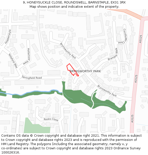 9, HONEYSUCKLE CLOSE, ROUNDSWELL, BARNSTAPLE, EX31 3RX: Location map and indicative extent of plot