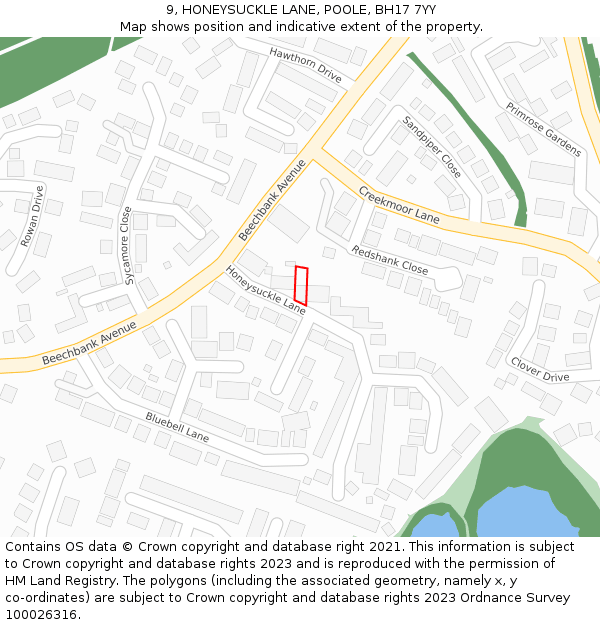 9, HONEYSUCKLE LANE, POOLE, BH17 7YY: Location map and indicative extent of plot