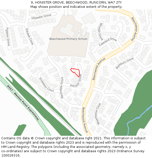 9, HONISTER GROVE, BEECHWOOD, RUNCORN, WA7 2TY: Location map and indicative extent of plot