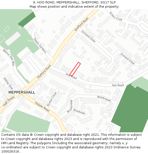 9, HOO ROAD, MEPPERSHALL, SHEFFORD, SG17 5LP: Location map and indicative extent of plot