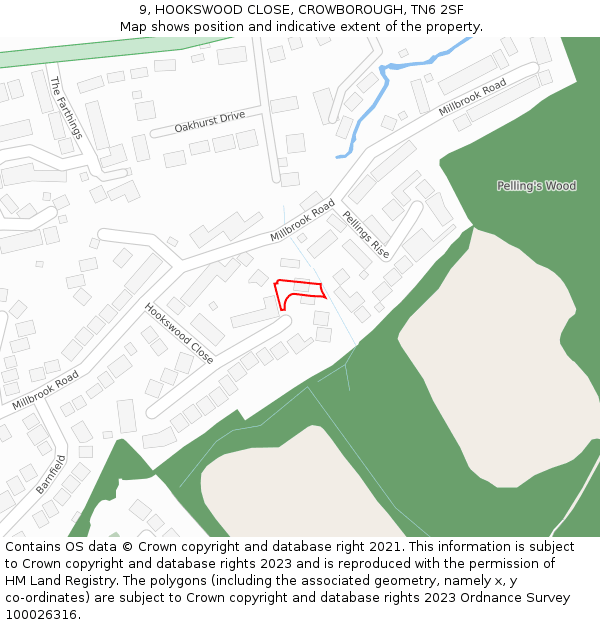 9, HOOKSWOOD CLOSE, CROWBOROUGH, TN6 2SF: Location map and indicative extent of plot