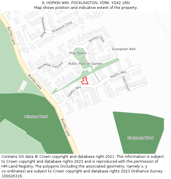 9, HOPKIN WAY, POCKLINGTON, YORK, YO42 1AN: Location map and indicative extent of plot