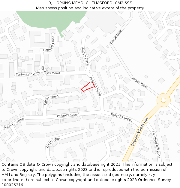 9, HOPKINS MEAD, CHELMSFORD, CM2 6SS: Location map and indicative extent of plot