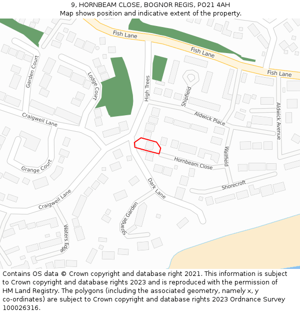 9, HORNBEAM CLOSE, BOGNOR REGIS, PO21 4AH: Location map and indicative extent of plot