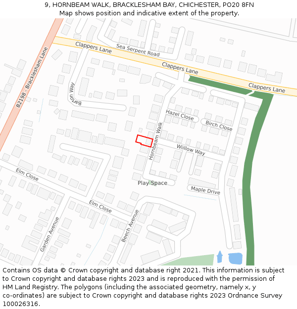 9, HORNBEAM WALK, BRACKLESHAM BAY, CHICHESTER, PO20 8FN: Location map and indicative extent of plot