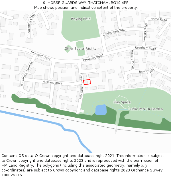 9, HORSE GUARDS WAY, THATCHAM, RG19 4PE: Location map and indicative extent of plot