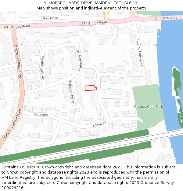 9, HORSEGUARDS DRIVE, MAIDENHEAD, SL6 1XL: Location map and indicative extent of plot