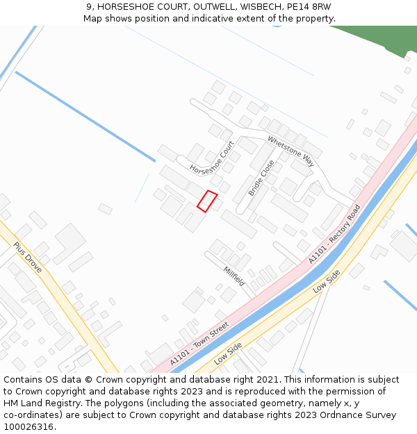 9, HORSESHOE COURT, OUTWELL, WISBECH, PE14 8RW: Location map and indicative extent of plot
