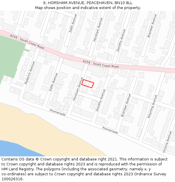 9, HORSHAM AVENUE, PEACEHAVEN, BN10 8LL: Location map and indicative extent of plot