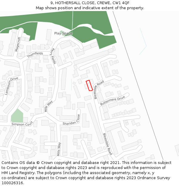 9, HOTHERSALL CLOSE, CREWE, CW1 4QF: Location map and indicative extent of plot