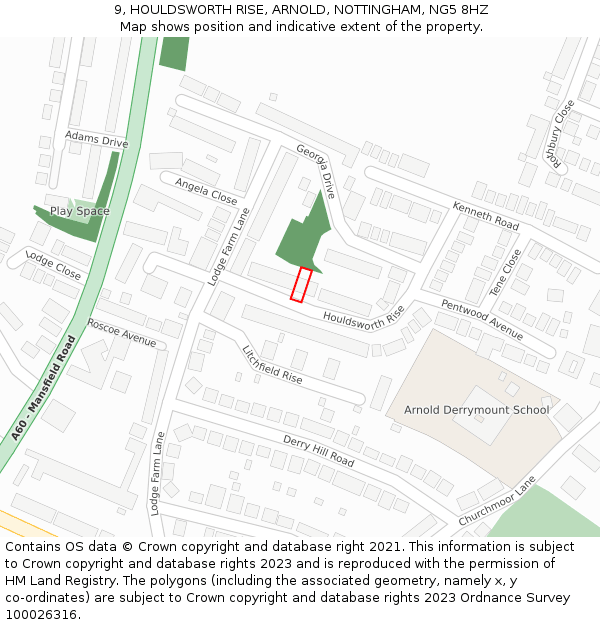 9, HOULDSWORTH RISE, ARNOLD, NOTTINGHAM, NG5 8HZ: Location map and indicative extent of plot