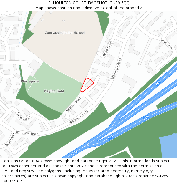 9, HOULTON COURT, BAGSHOT, GU19 5QQ: Location map and indicative extent of plot