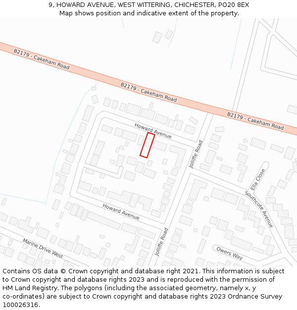 9, HOWARD AVENUE, WEST WITTERING, CHICHESTER, PO20 8EX: Location map and indicative extent of plot