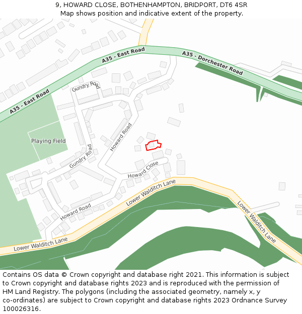 9, HOWARD CLOSE, BOTHENHAMPTON, BRIDPORT, DT6 4SR: Location map and indicative extent of plot