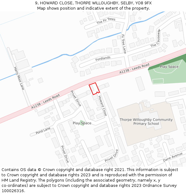 9, HOWARD CLOSE, THORPE WILLOUGHBY, SELBY, YO8 9FX: Location map and indicative extent of plot