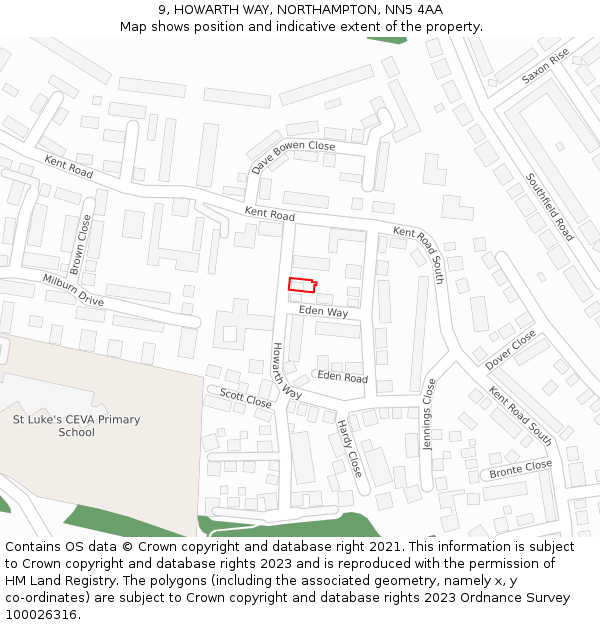 9, HOWARTH WAY, NORTHAMPTON, NN5 4AA: Location map and indicative extent of plot